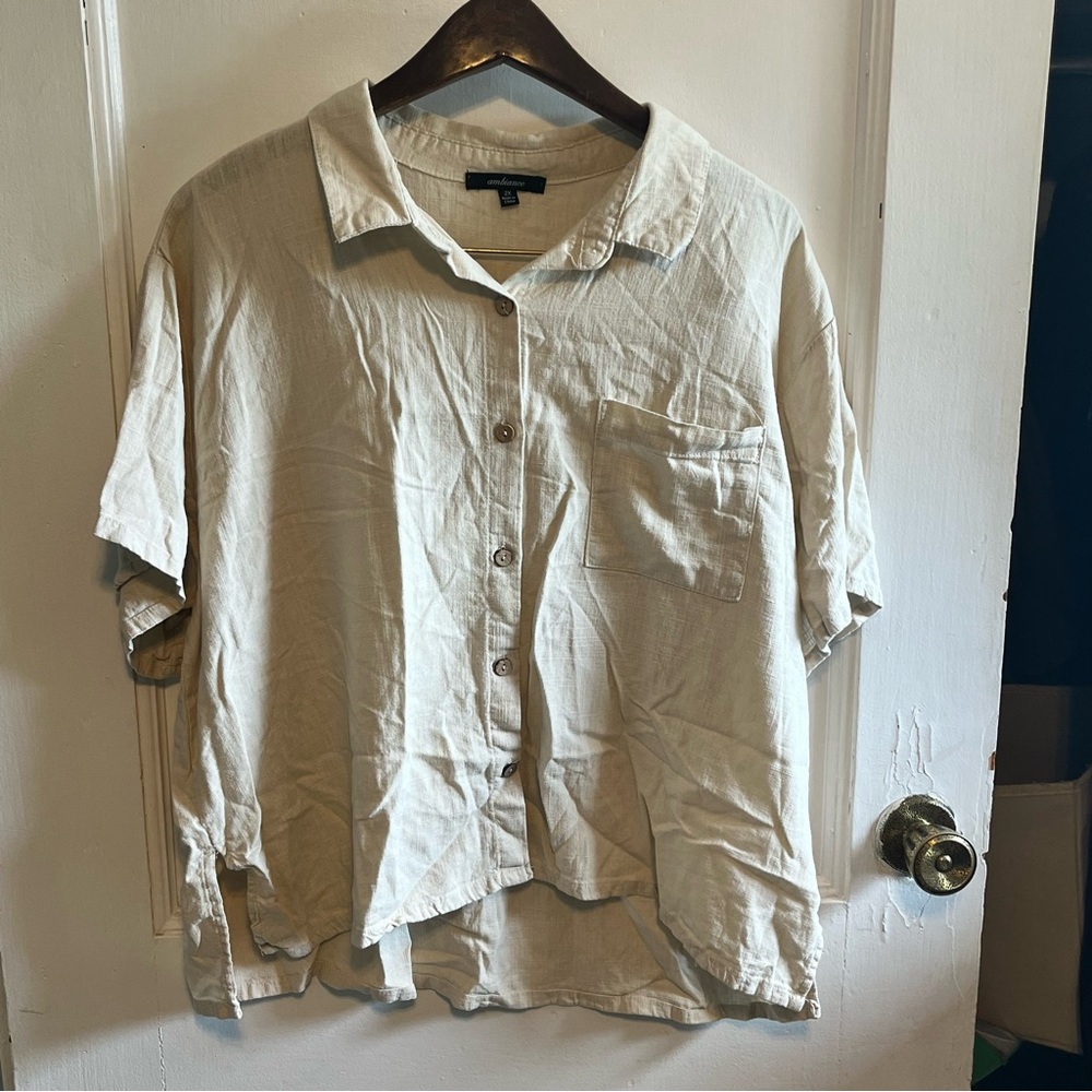 Ambiance woman’s Beige Casual Button-Down Shirt linen blend size 2X